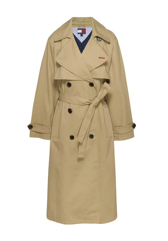 Tommy Jeans Long Trench Coat, Beige Women's motorcycle jackets