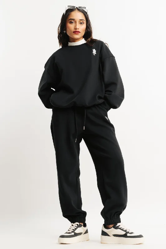 Black Two Piece Sweatshirt And Jogger Set Women's affordable jackets