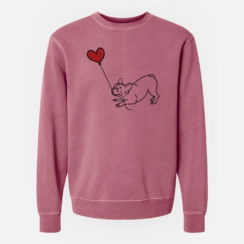 Frenchie Heart String - Unisex Pigment Dyed Crew Sweatshirt Comfy Pullover Sweatshirt