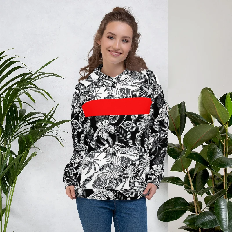 65 MCMLXV Unisex Positive/Negative Tropical Floral Print Fleece Hoodie Relaxed Fit Hoodie