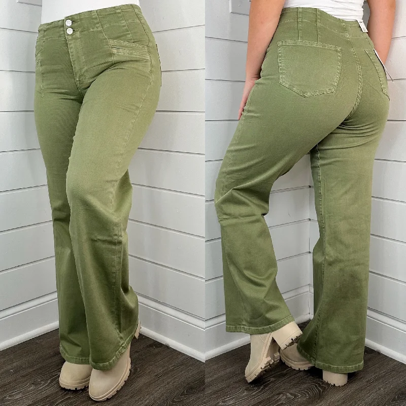 Mica Zoe High Rise Wide Leg Green Jeans