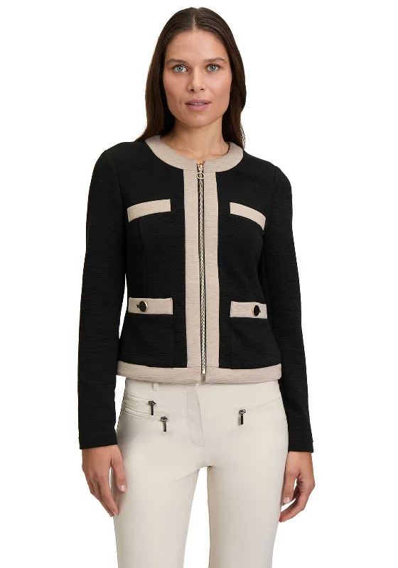 Betty Barclay Zip Up Jacket, Black and Beige Women's date night jackets