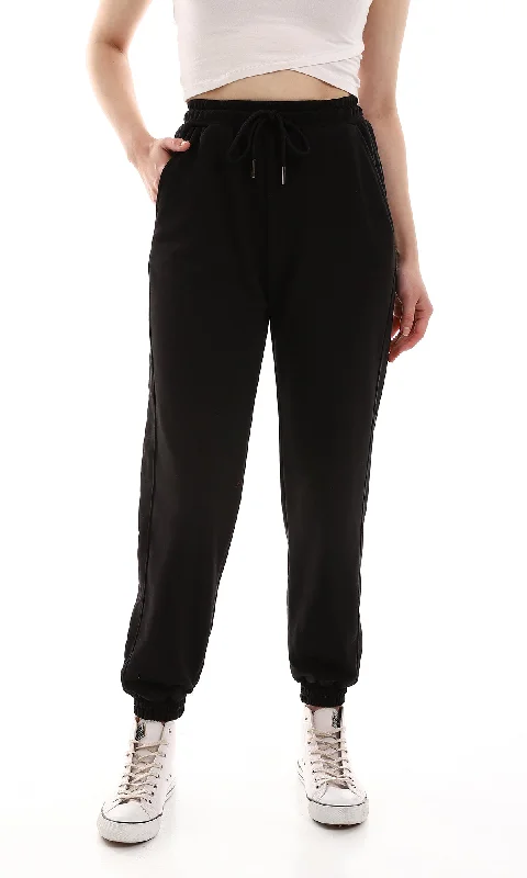 O165841 Black Sweatpants With Thick Elastic Ankles