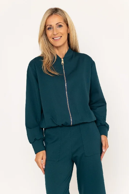 Teal Ponte Bomber Jacket Women's boho jackets