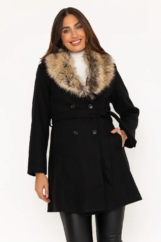 Black Faux Fur Trim Coat Best women's jackets for rain