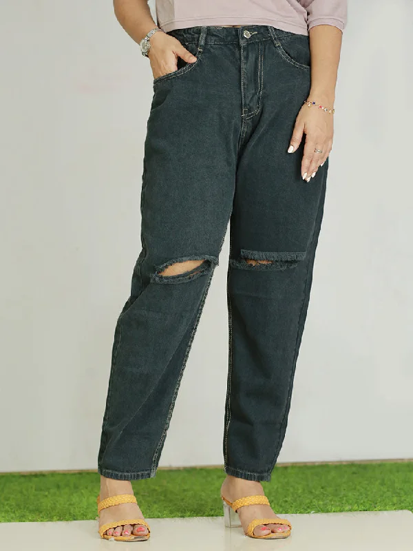 Women's Baggy Jeans - Denim with Patchwork Design - 499/-