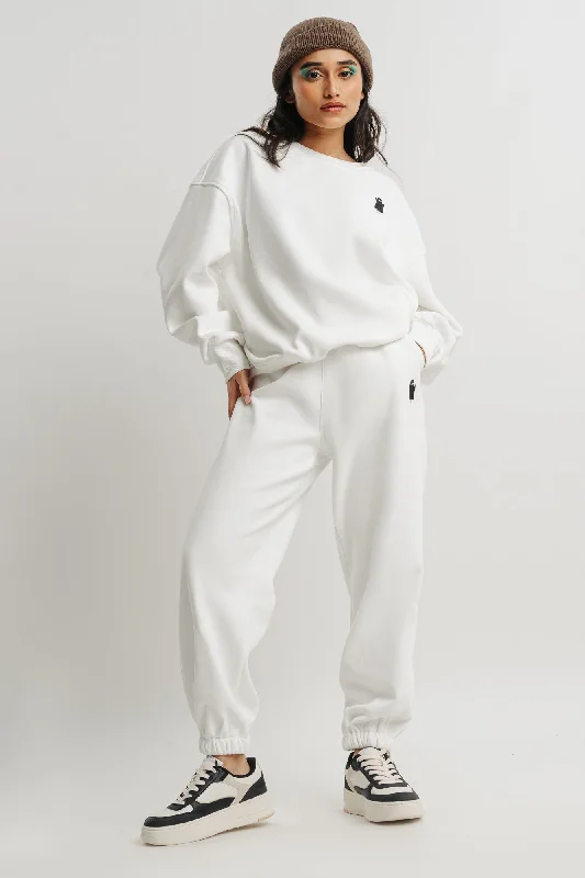 White Two Piece Sweatshirt And Jogger Set Women's quilted jackets