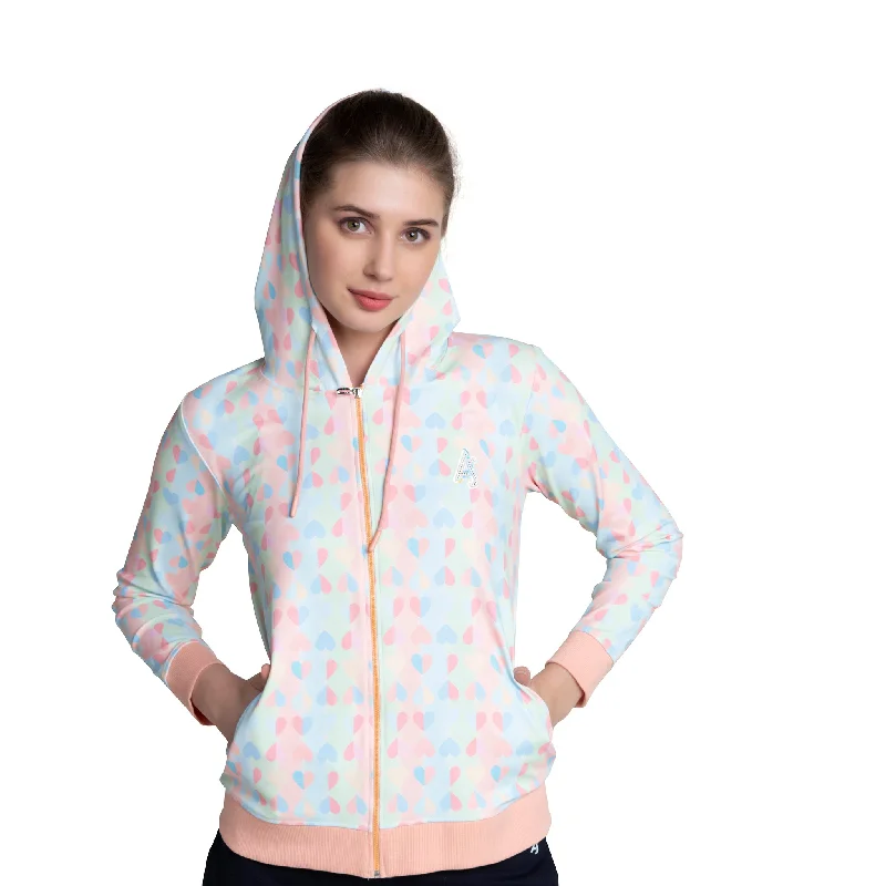 Heart Printed Full Sleeves Zipper Hoodie Sweatshirt For Women Soft Cotton Hoodie