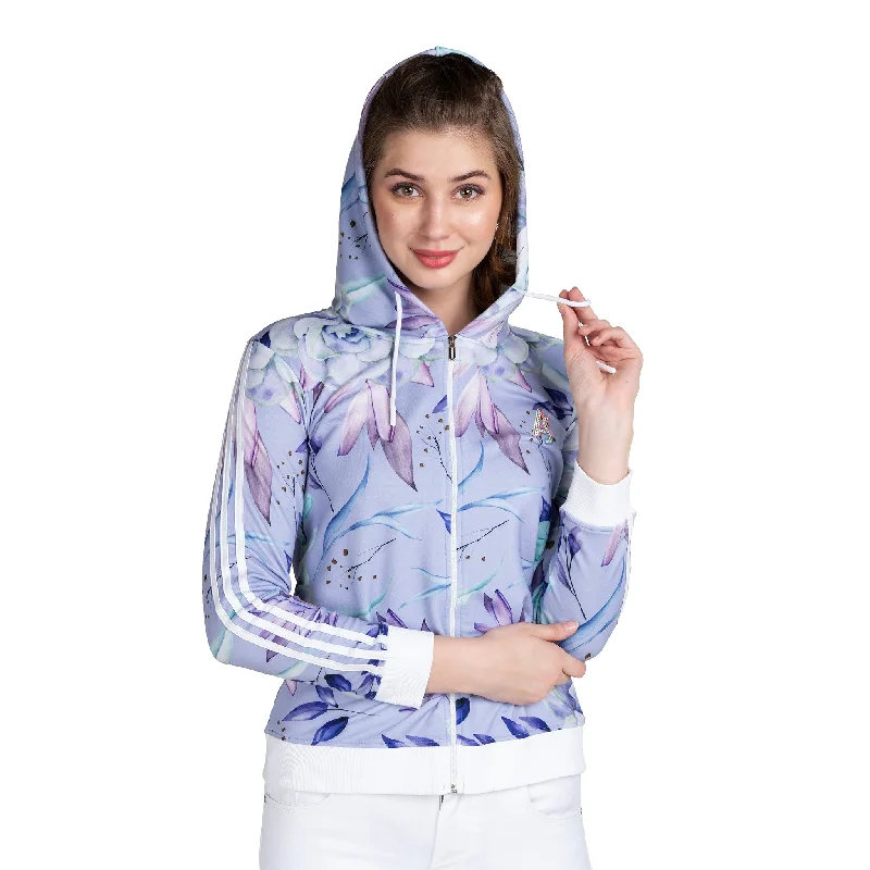 Floral Print Women's Full Sleeve Zip-through Hoodie Casual Hoodie Style