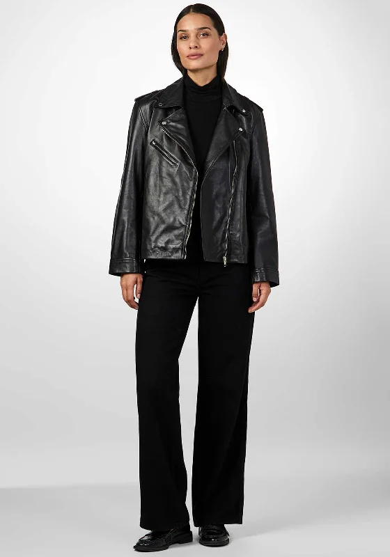 Y.A.S Ane Leather Biker Jacket, Black Women's business casual jackets