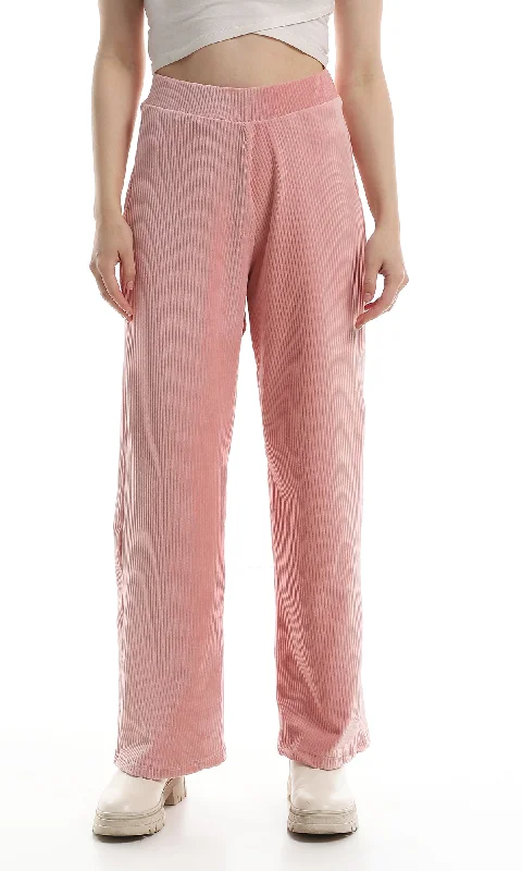 O162654 Regular Fit Ribbed Elastic Waist Pants - Rose