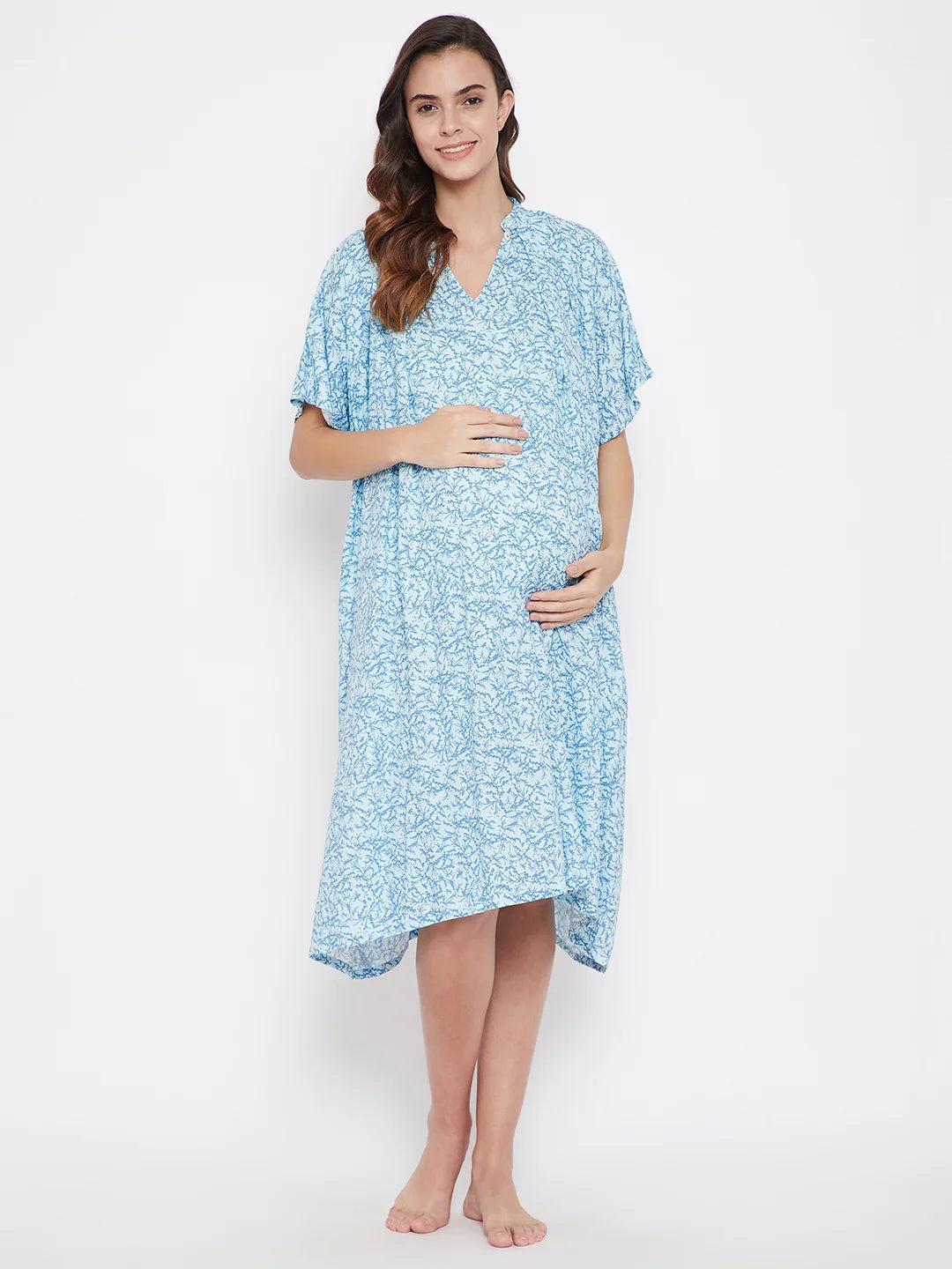 Blue Floweret Maternity Nightdress - (Clearance - Final Sale) Thermal pajama sets