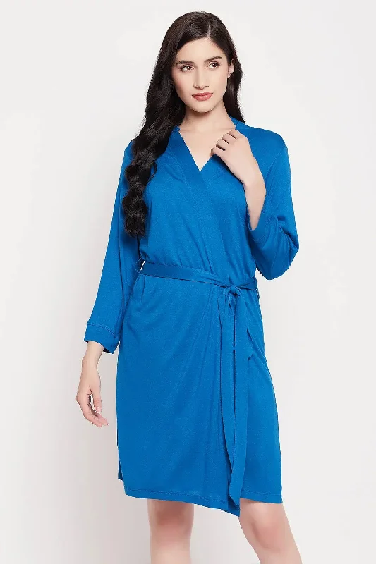 Clovia Chic Basic Robe in Cobalt Blue - Cotton Calvin Klein pajama sets