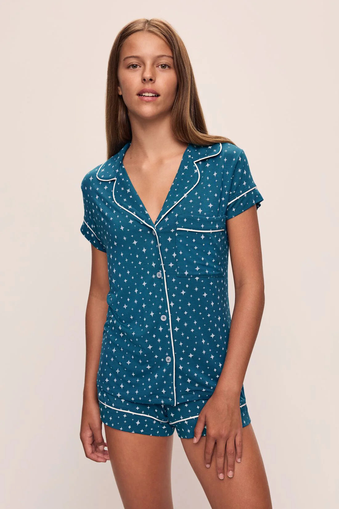 Eberjey Gisele Shortie Pj Set - Festive Lights Sapphire/Ivory Lightweight pajama sets