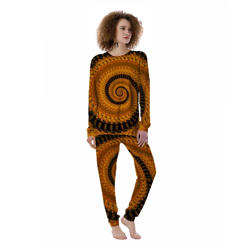 Fractal Orange Print Women's Pajamas Fleece pajama sets