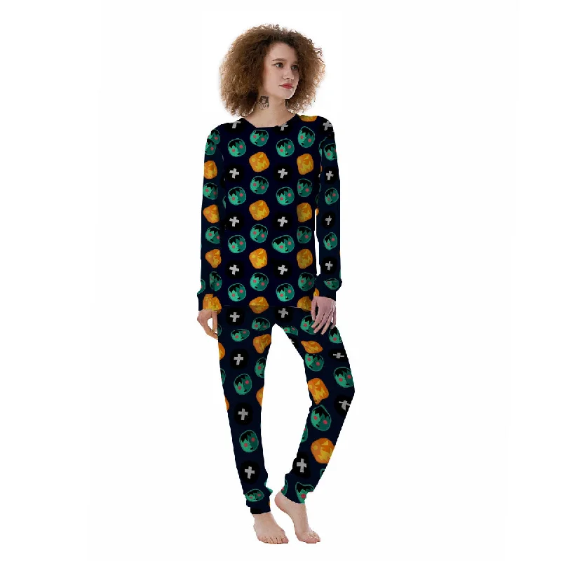 Frankenstein Face Halloween Print Pattern Women's Pajamas Petite pajama sets