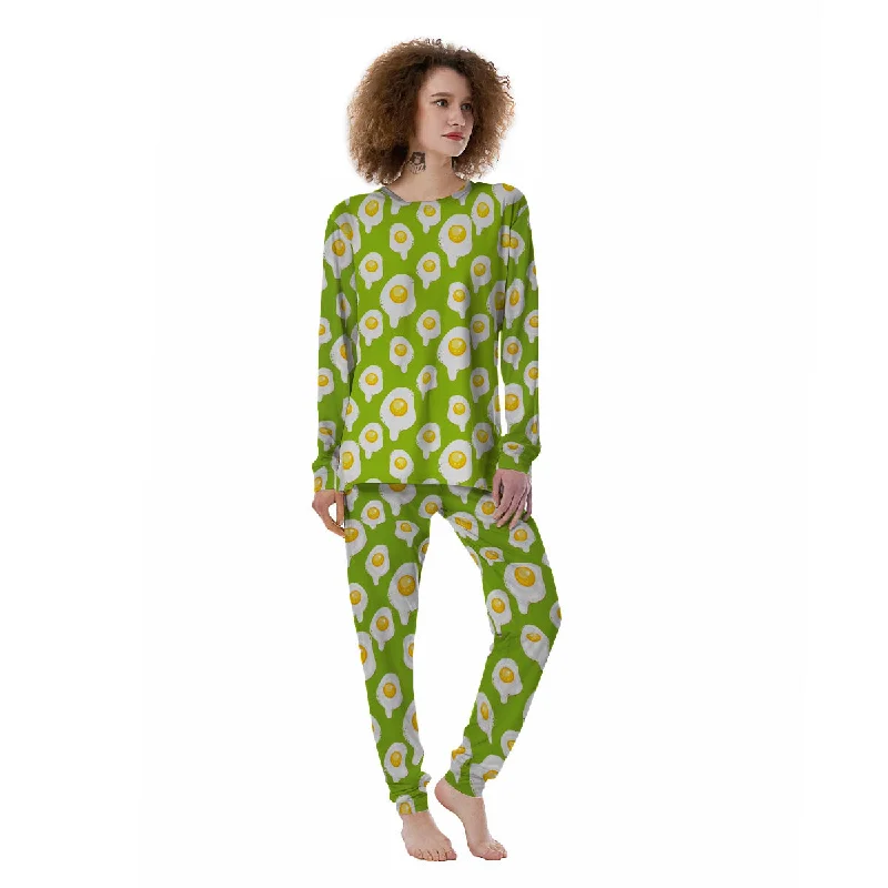 Fried Eggs Lime Green Print Pattern Women's Pajamas Expensive pajama sets