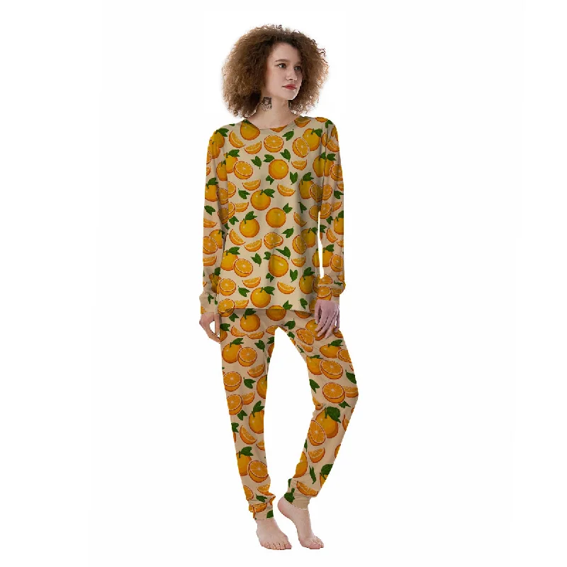 Fruit Orange Print Pattern Women's Pajamas Affordable pajama sets