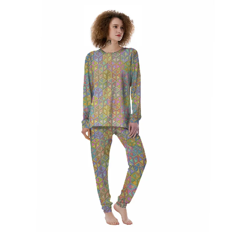 Geometric Cubic Pastel Print Women's Pajamas Classic pajama sets