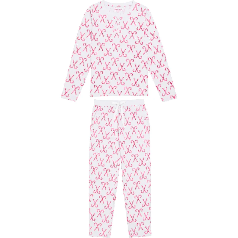 Women's Candy Cane Long PJ Set Satin pajama sets