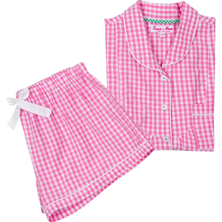 Women's Hepburn Gingham Pink Short PJ Set Shorts pajama sets