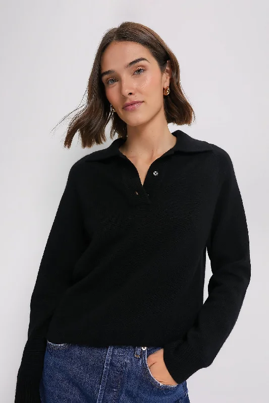 Black Carlisle Cashmere Banded Polo Sweater Must-have sweaters for this season