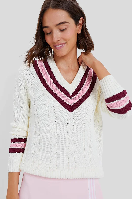 Marshmallow Cable V-Neck Sweater Casual sweaters