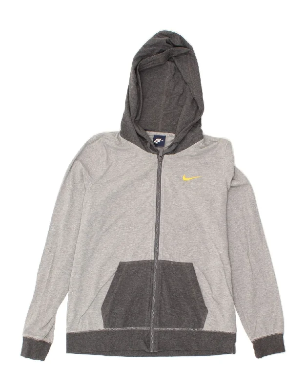 NIKE Womens Zip Hoodie Sweater UK 16 Large Grey Colourblock Cotton Men's sweaters