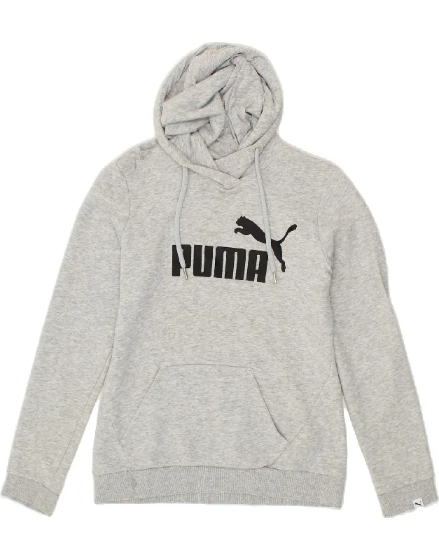 PUMA Womens Graphic Hoodie Jumper UK 10 Small Grey Cotton Fleece sweaters