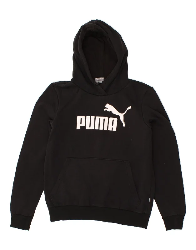 PUMA Womens Graphic Hoodie Jumper UK 12 Medium  Black Cotton Softest cashmere sweaters