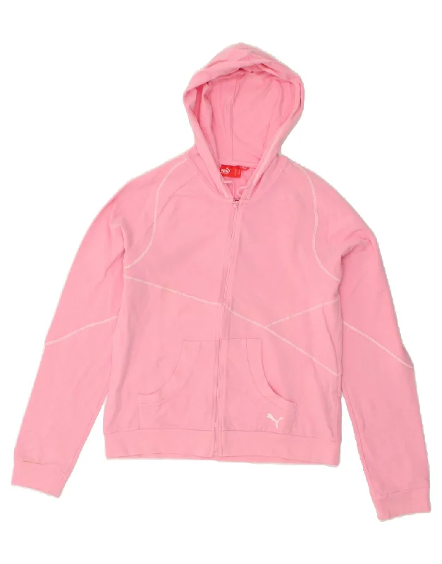 PUMA Womens Zip Hoodie Sweater UK 12 Medium  Pink Cotton Best sweaters for cold weather