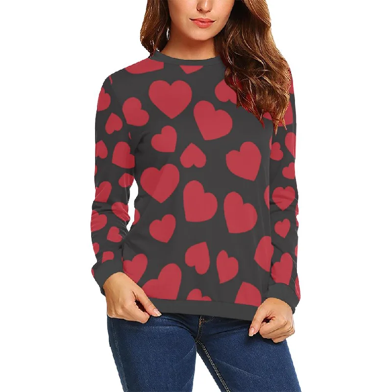 Red Heart Pattern Print Women's Sweatshirt V-neck sweaters