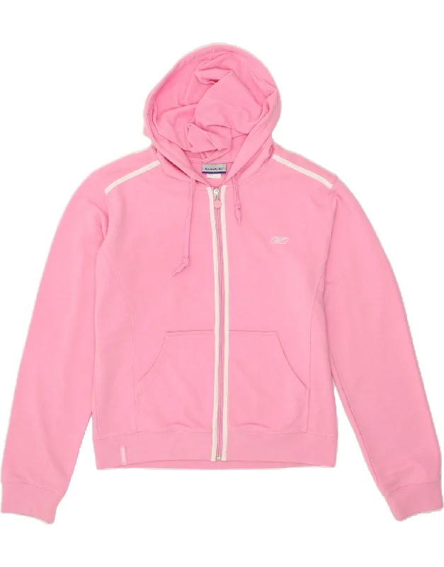 REEBOK Womens Zip Hoodie Sweater UK 14 Large Pink Cotton Fashionable sweaters