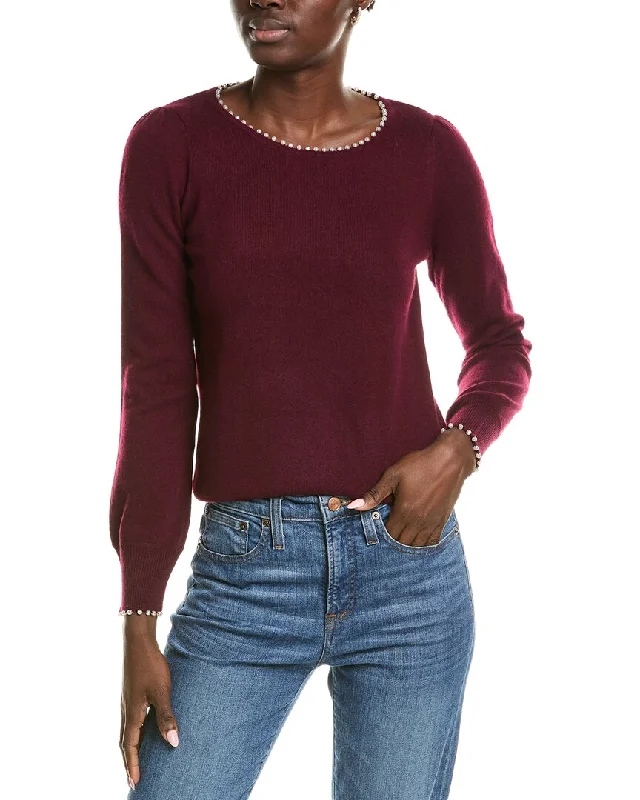 sofiacashmere Embellished Trim Cashmere Sweater Best sweaters for hiking