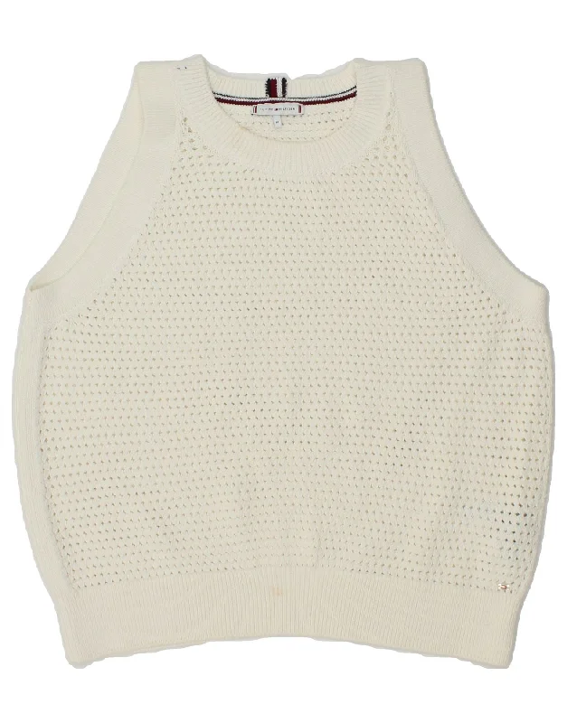 TOMMY HILFIGER Womens Vest Tank Top UK 14 Medium White Cotton Eco-friendly sweaters