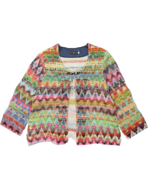 VANGO Womens 3/4 Sleeve Cardigan Sweater UK 14 Large Multicoloured Chevron Formal sweaters