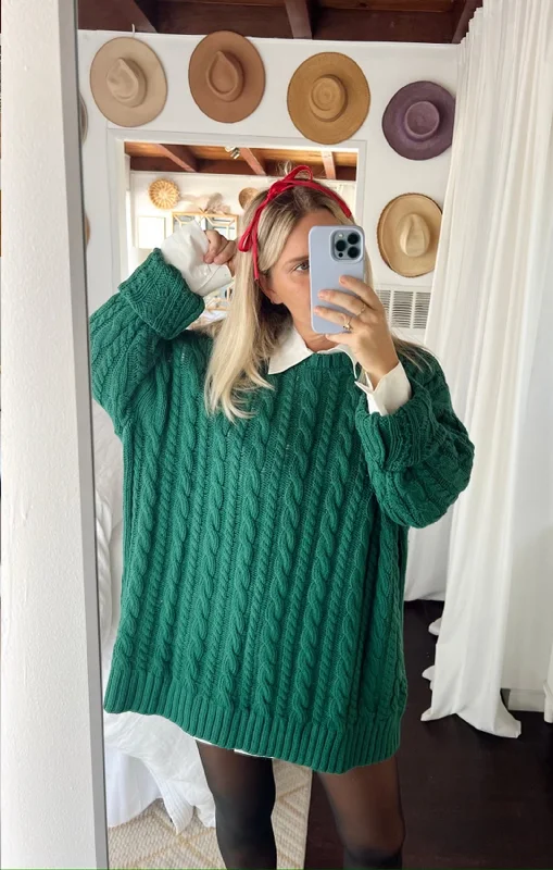 Day to Day Tunic Sweater ~ Emerald Cable Knit Comfortable mini dresses for everyday wear