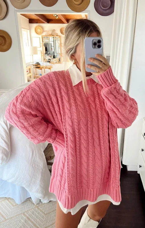 Day to Day Tunic Sweater ~ Pink Cable Knit Best mini dresses for hourglass body shape