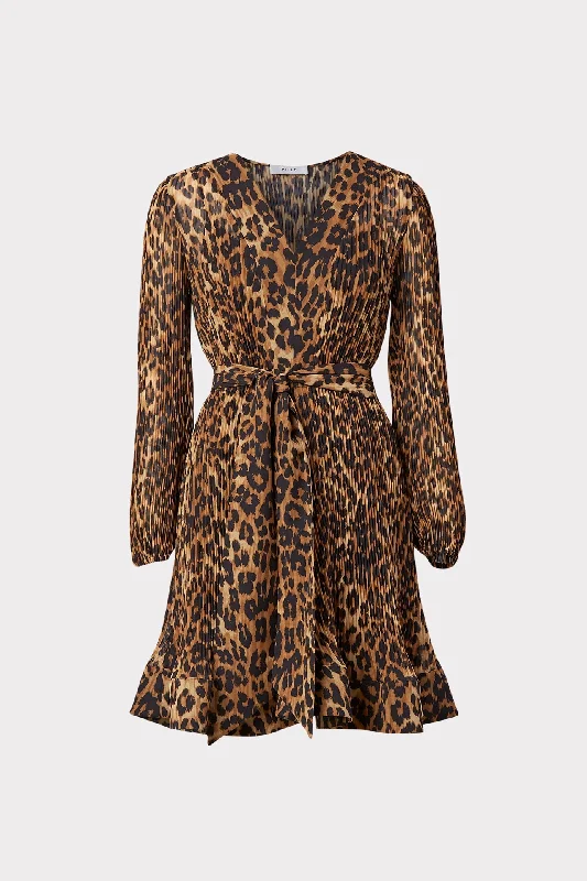 Liv Leopard Print Pleated Dress Designer mini dresses