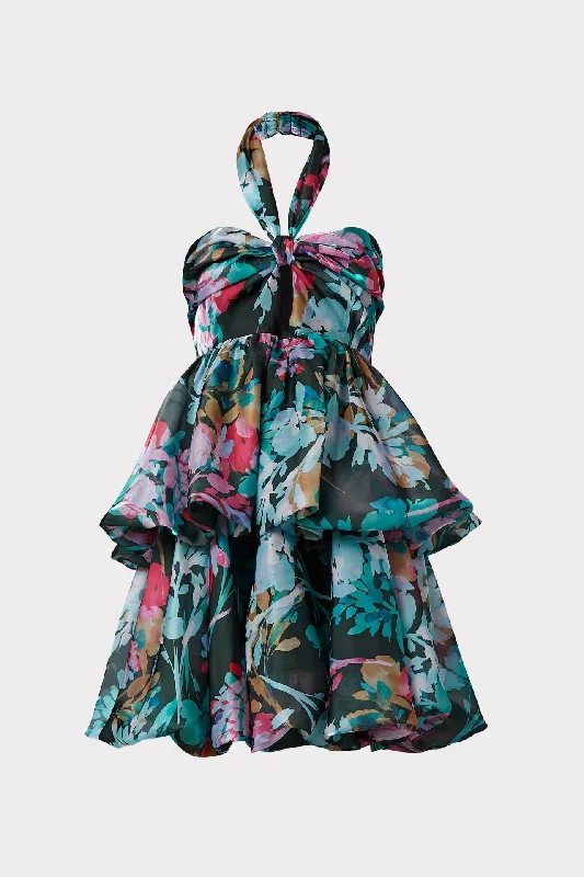 Louisa Neon Floral Silk Orgnza Dress Goth mini dresses