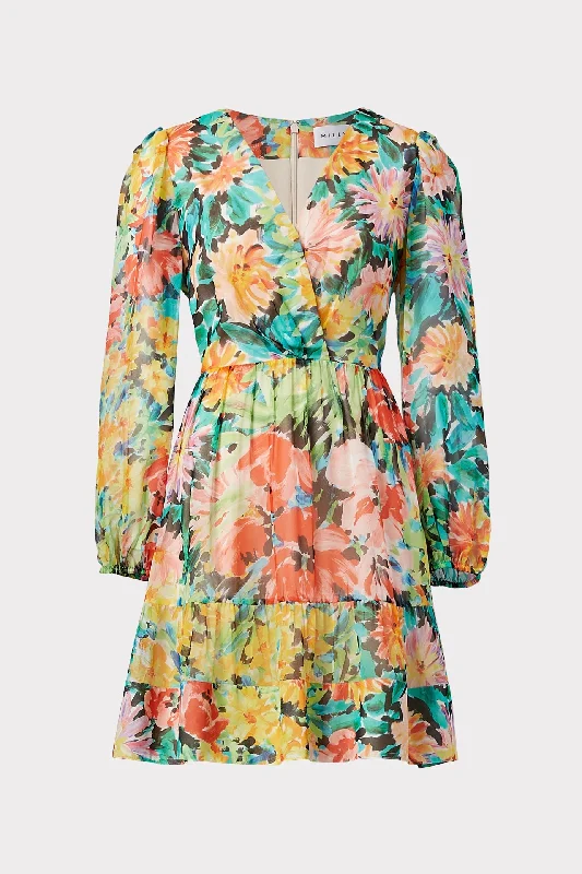 Mia Garden Floral Silk Chiffon Closed Back Dress Flowy mini dresses