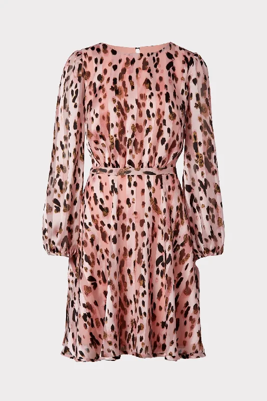 Pink Metallic Leopard Stripe Burnout Dress Red carpet mini dresses