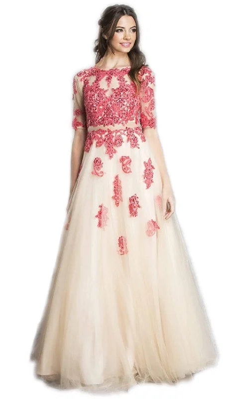 Aspeed Design - Embroidered Sheer A-Line Evening Dress Vintage Wedding Gown