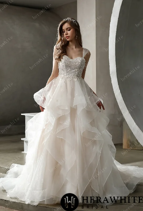 Beaded Tulle Ruffled Ball Gown with Dreamy Details Empire Waist Dress