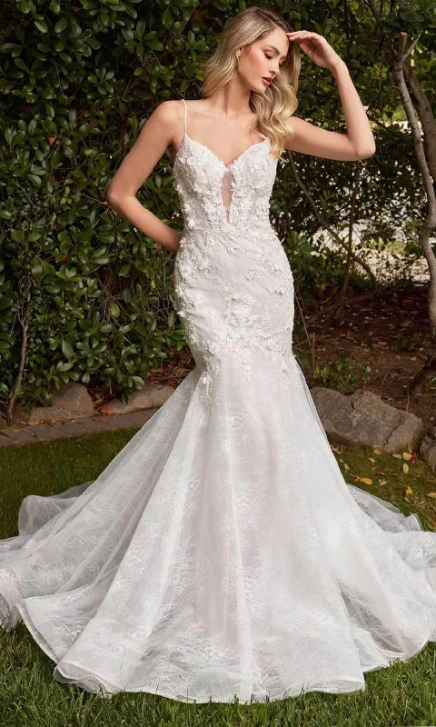 Cinderella Divine CD856W - Mermaid Bridal Dress with Sleeveless Silhouette Floral Wedding Gown