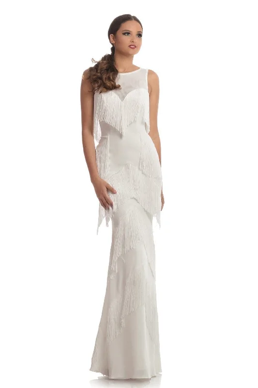 Johnathan Kayne - Chevron Fringe-Detailed Sheath Gown 9020 Modern Wedding Gown