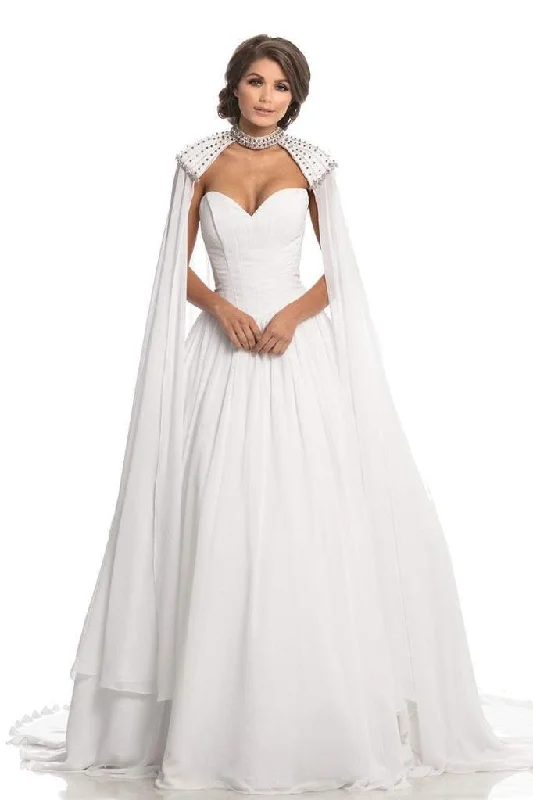 Johnathan Kayne - Plunging Sweetheart Ballgown With Beaded Cape 8200 - 1 pc White In Size 0 Available Tiered Wedding Dress