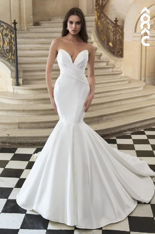 K1963 - Classic & Timeless V-neck Sleeveless Mermaid Sleeveless Wedding Dress Off-shoulder Gown