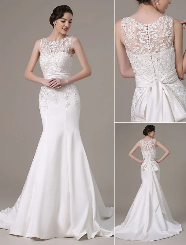 Mermaid Wedding Dresses With Elegant Detachable Lace Jacket Sweep Train(Veil Not Included) Exclusive Beaded Lace Wedding