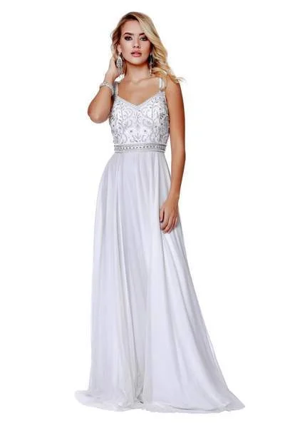 Shail K - Embellished V-neck Tulle A-line Dress 12213 - 1 pc White In Size 8 Available Formal Wedding Dress